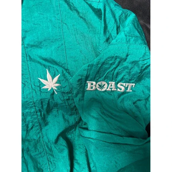 Vintage Boast Teal Green Crinkle Nylon Windbreaker Jacket Mens Medium 90s Zip Up - Picture 3 of 8